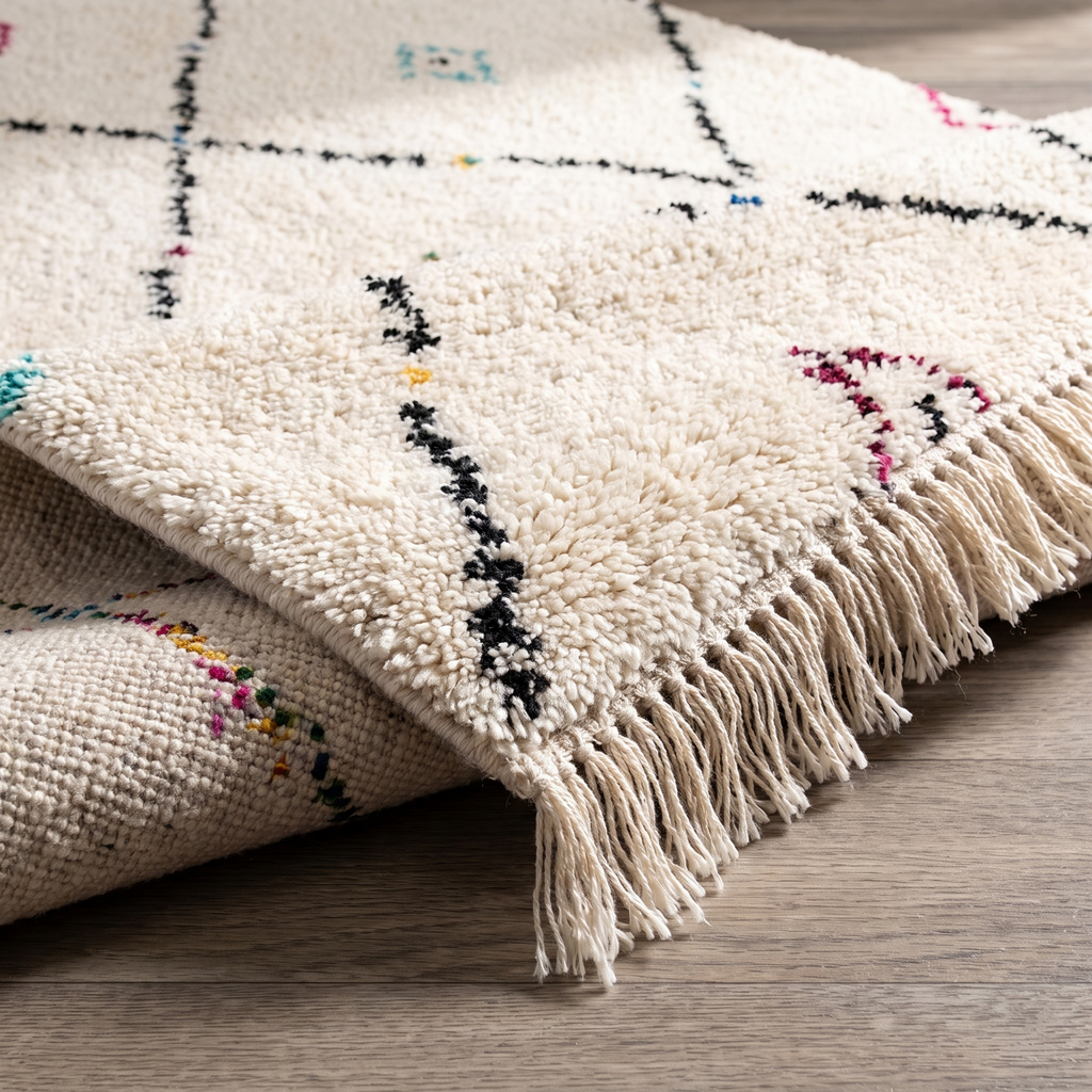 Angle et pli du tapis Rocamadour Multico - détail du tissage