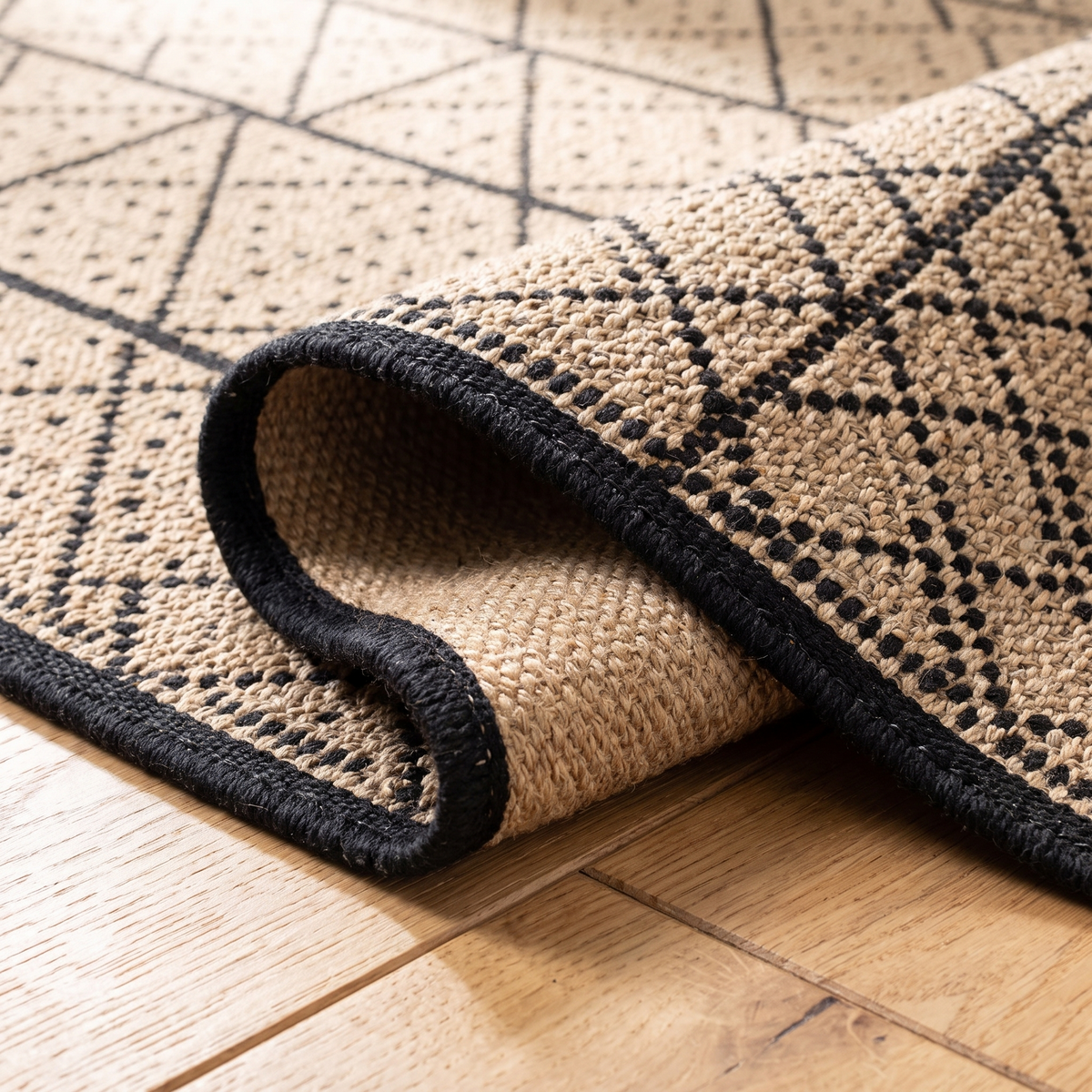 Angle et pli du tapis Obernai Naturel - détail du tissage