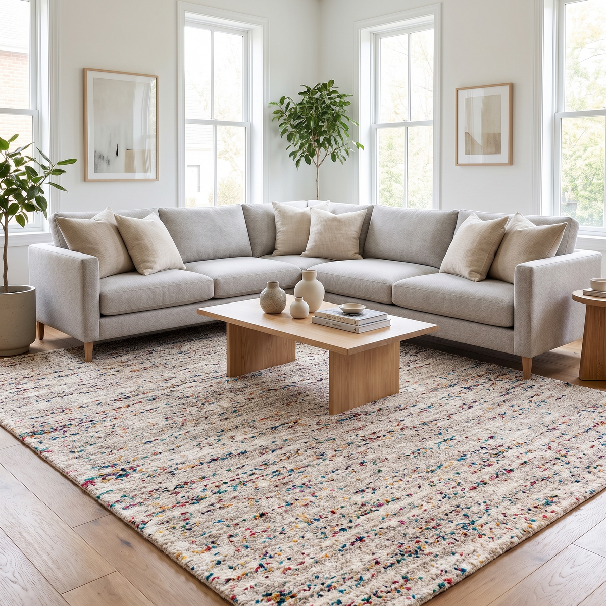 Tapis Beynac Neige - salon vue large