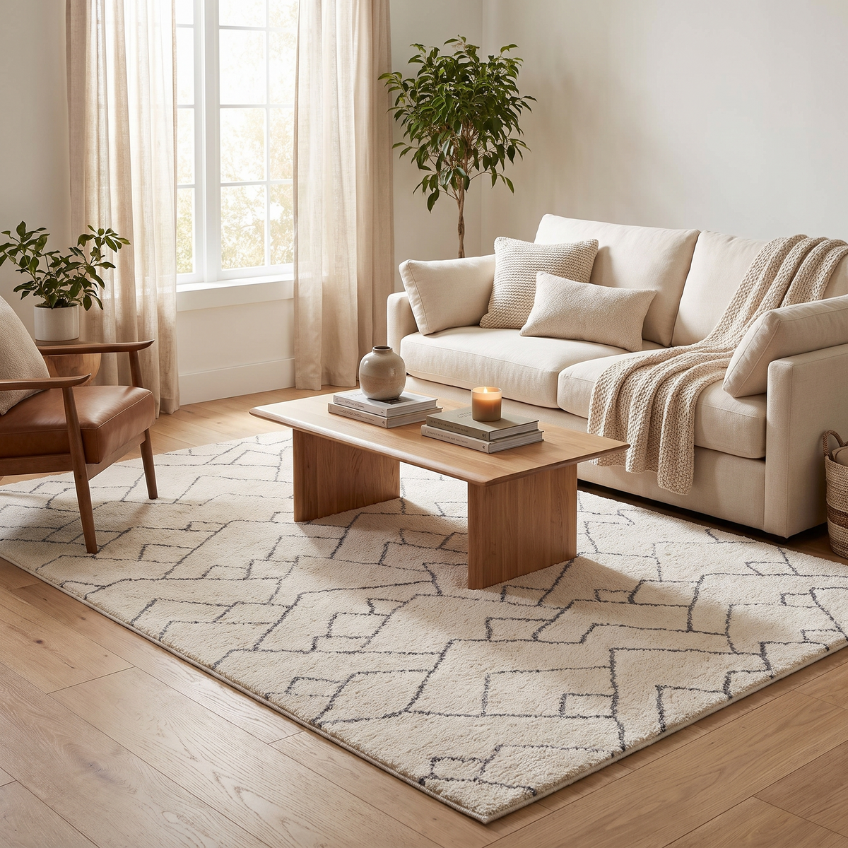Tapis Espelette Naturel dans un salon moderne