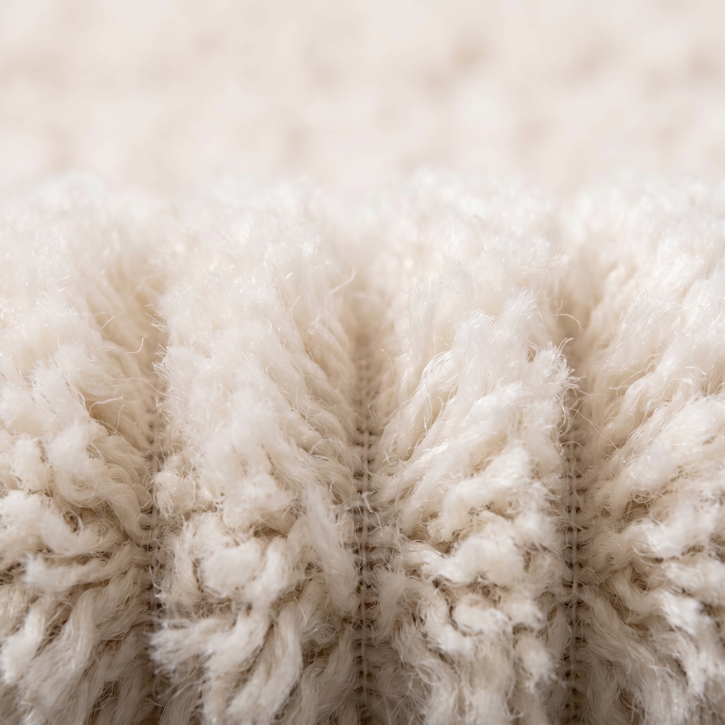 Zoom qualité du tissage du tapis recyclé Ventoux Neige