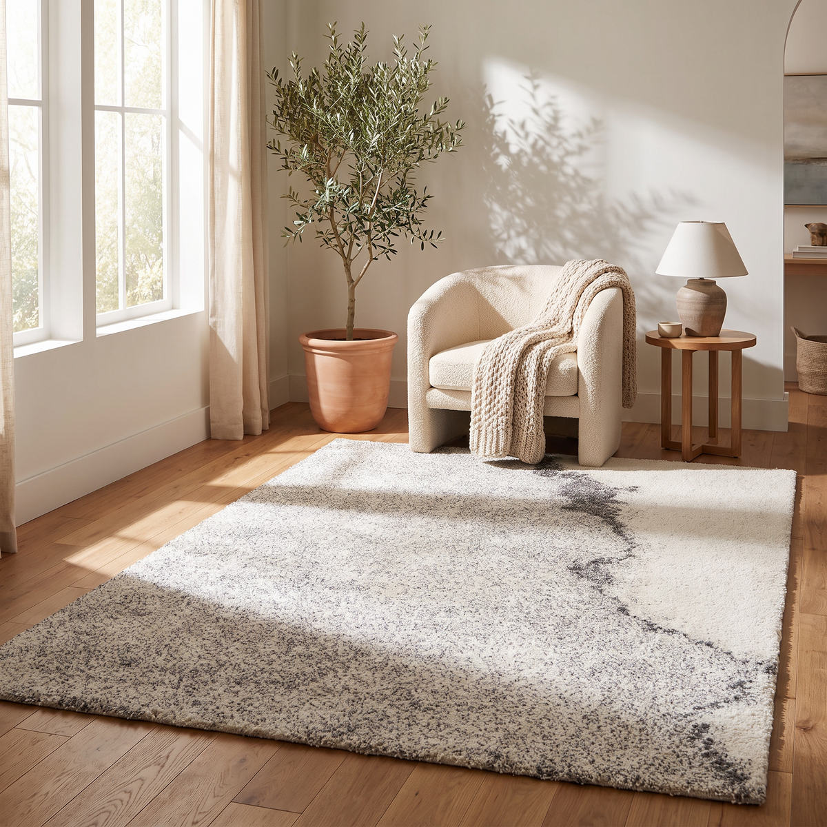 Tapis Queyras Ivoire - salon vue large