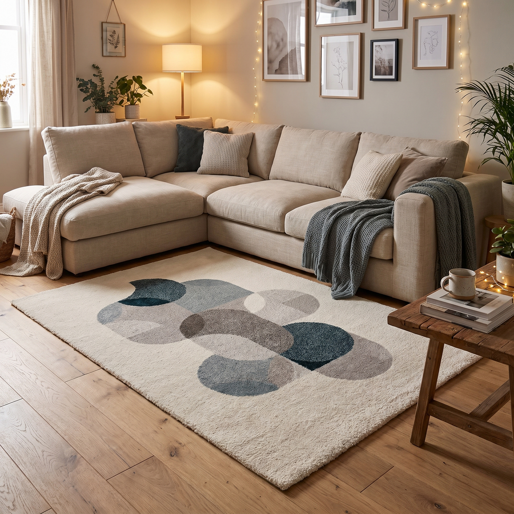 Tapis Sarlat Paon dans un salon moderne