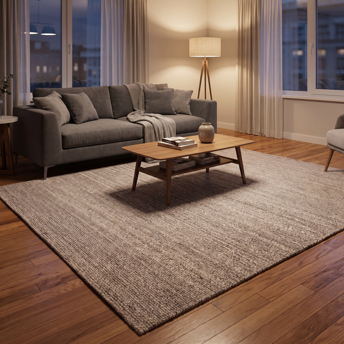 Tapis Dieulefit Naturel dans un salon chaleureux