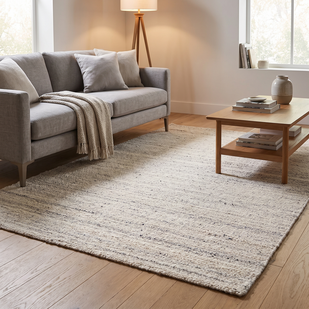 Tapis Dieulefit Neige dans un salon chaleureux