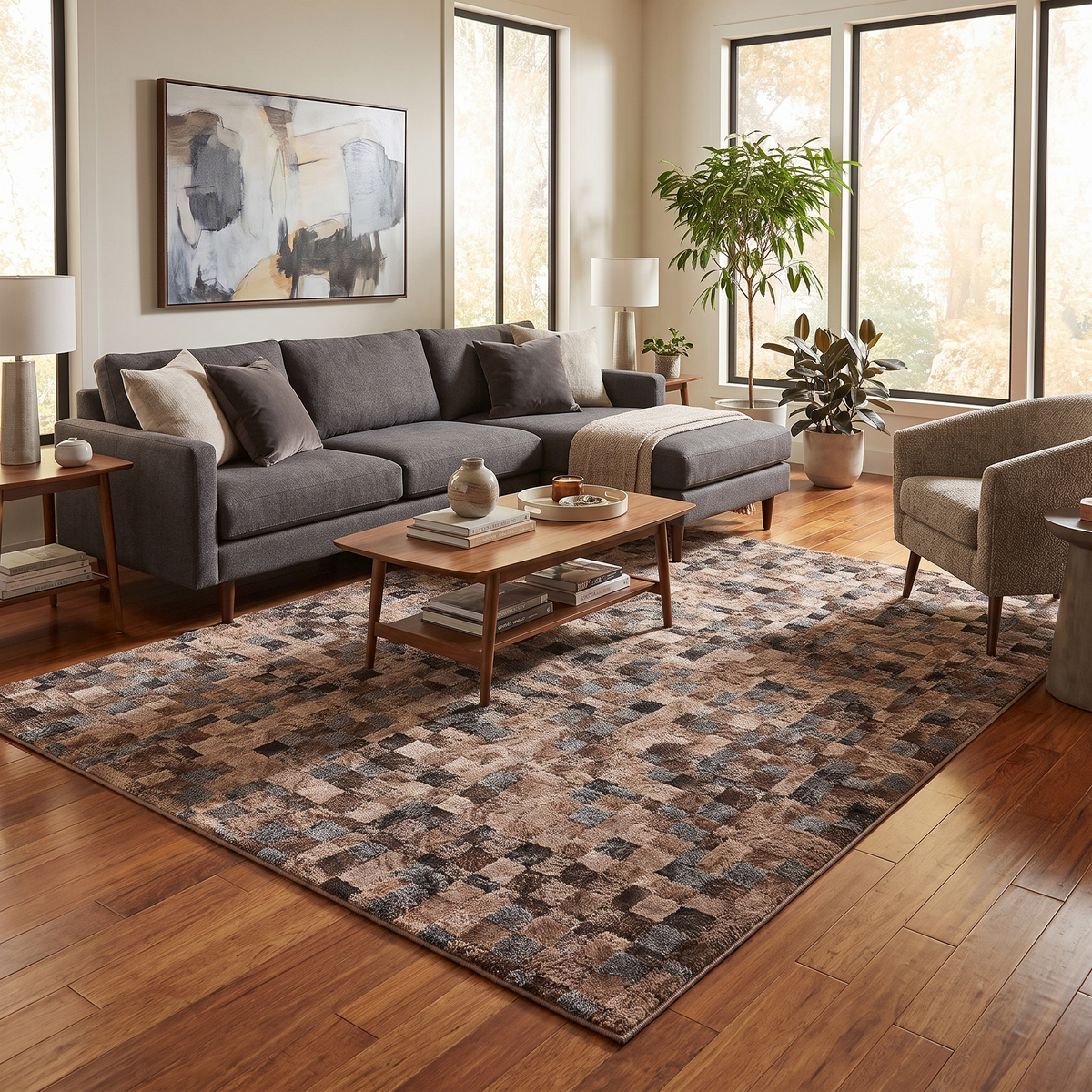 Tapis Camargue Noisette dans un salon moderne