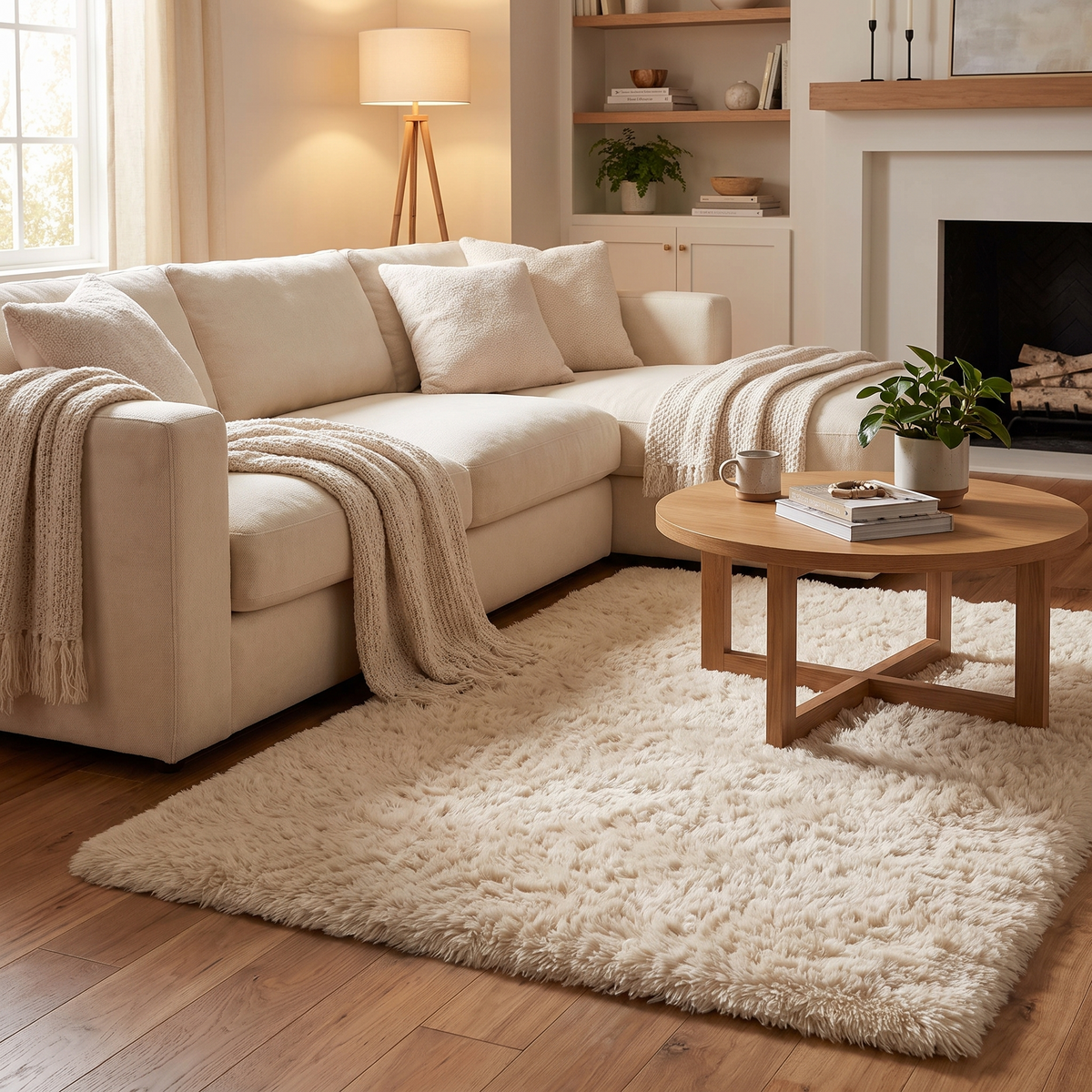 Tapis Aravis Ivoire dans un salon chaleureux