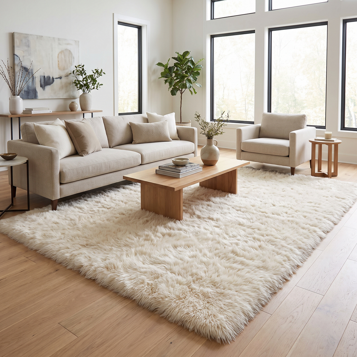 Tapis Aravis Ivoire - salon vue large