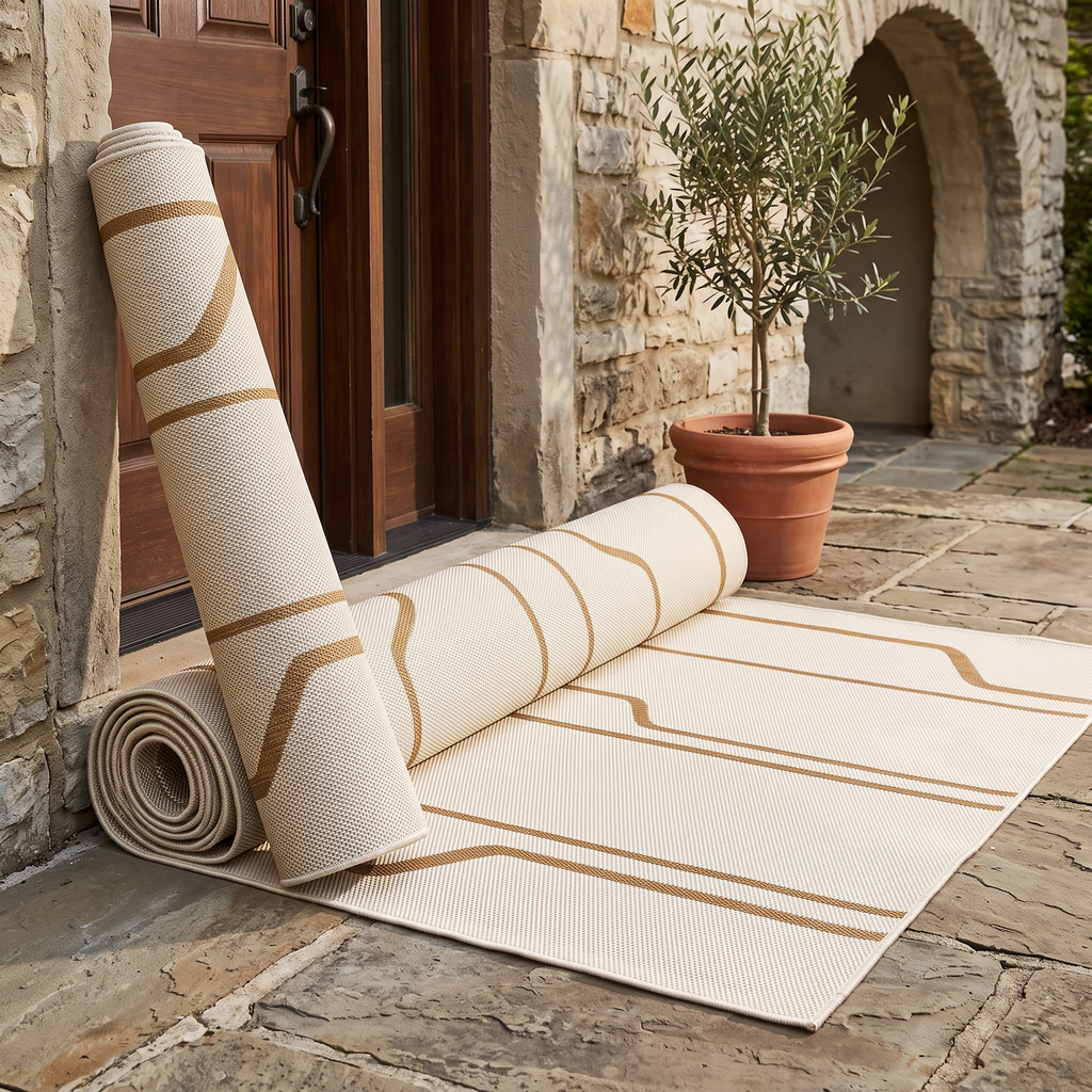 Tapis Lavezzi Naturel roulé en situation