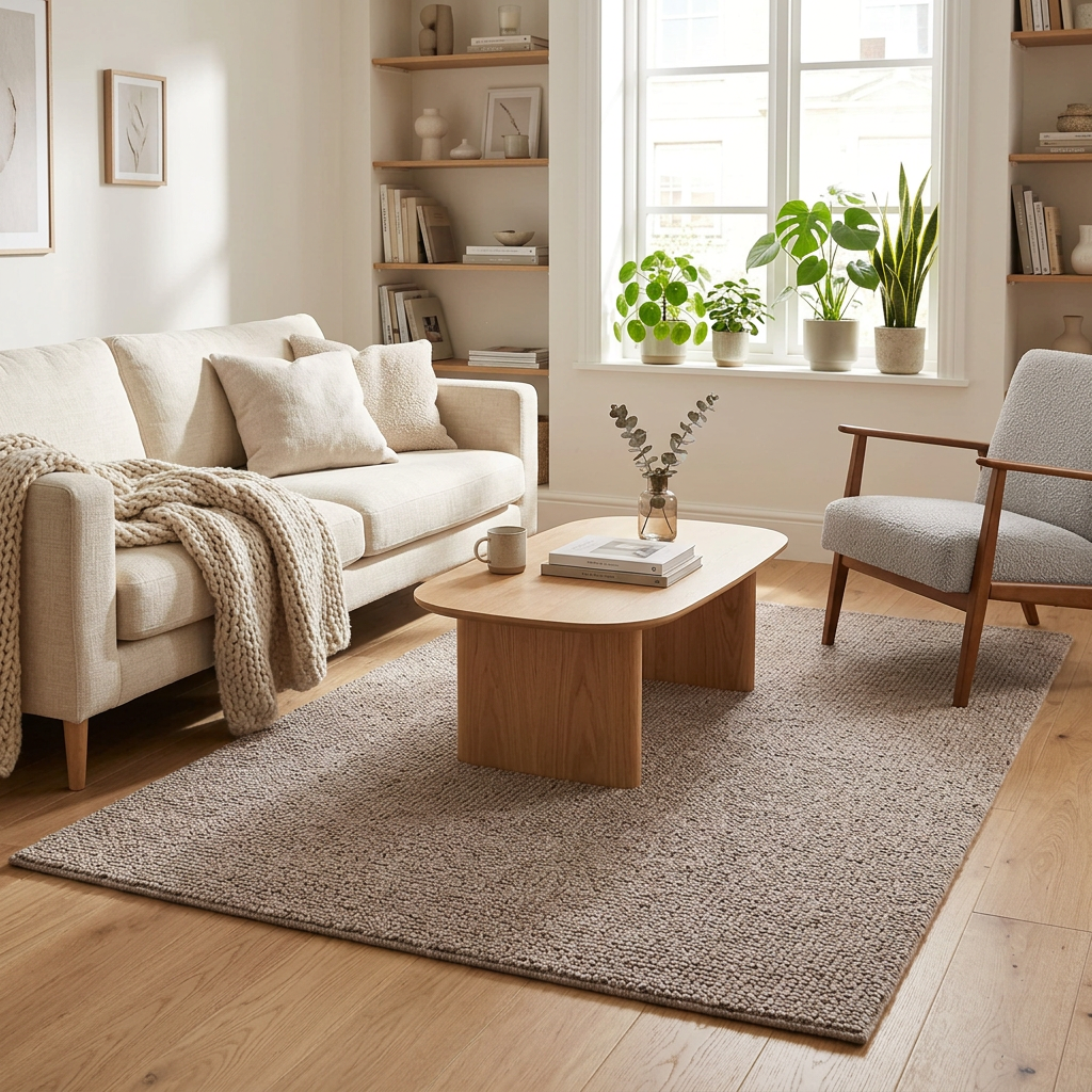 Tapis Roussillon Naturel dans un salon chaleureux