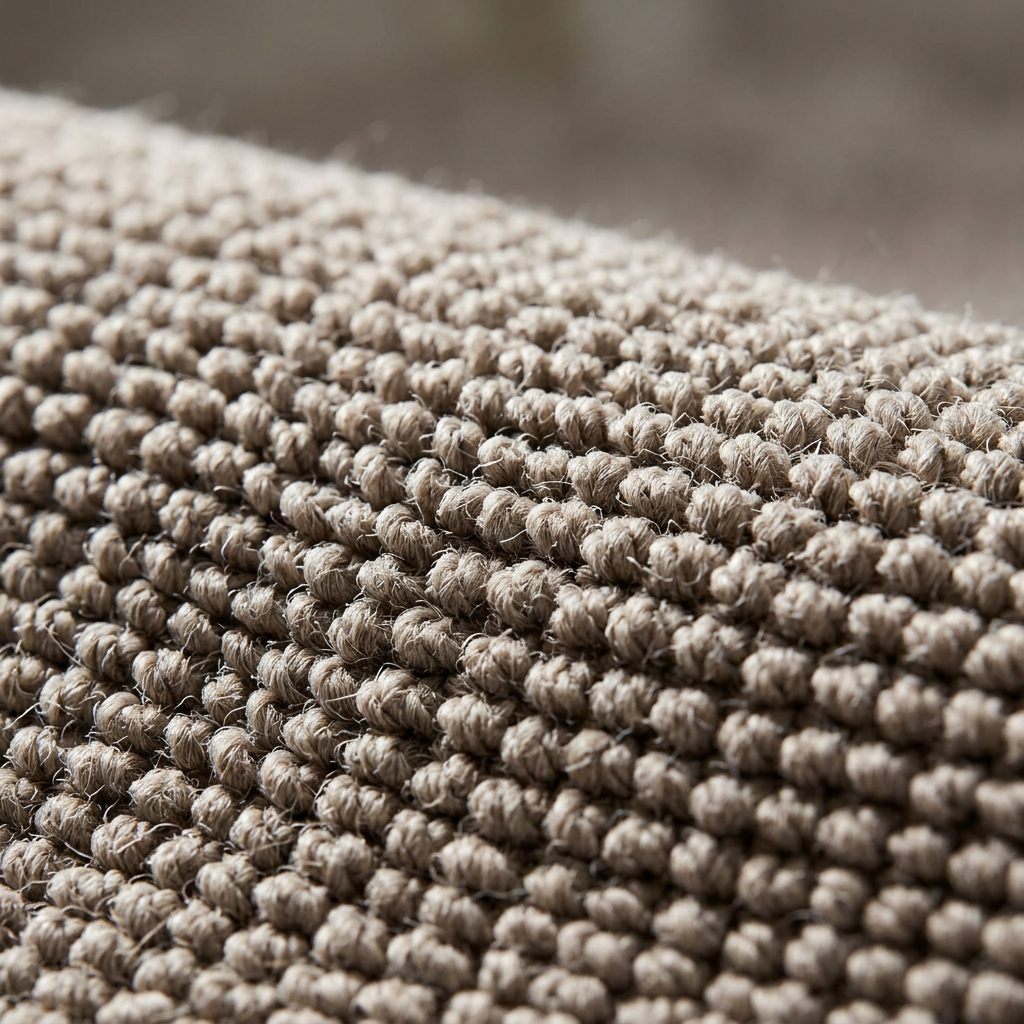 Zoom qualité du tissage bouclé du tapis Roussillon Naturel
