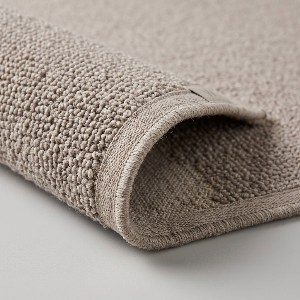 Angle et pli du tapis Roussillon Naturel - détail du tissage bouclé