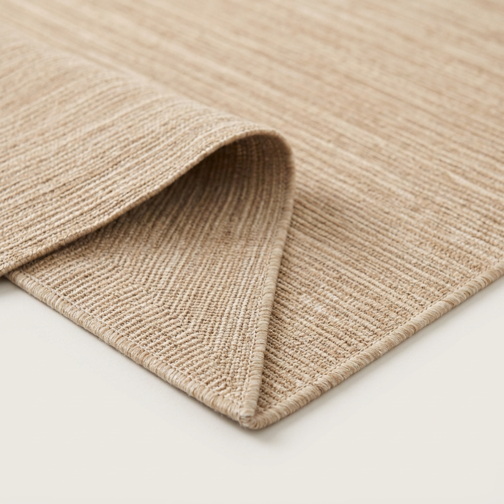 Tapis Oppède Naturel, angle plié montrant le tissage plat