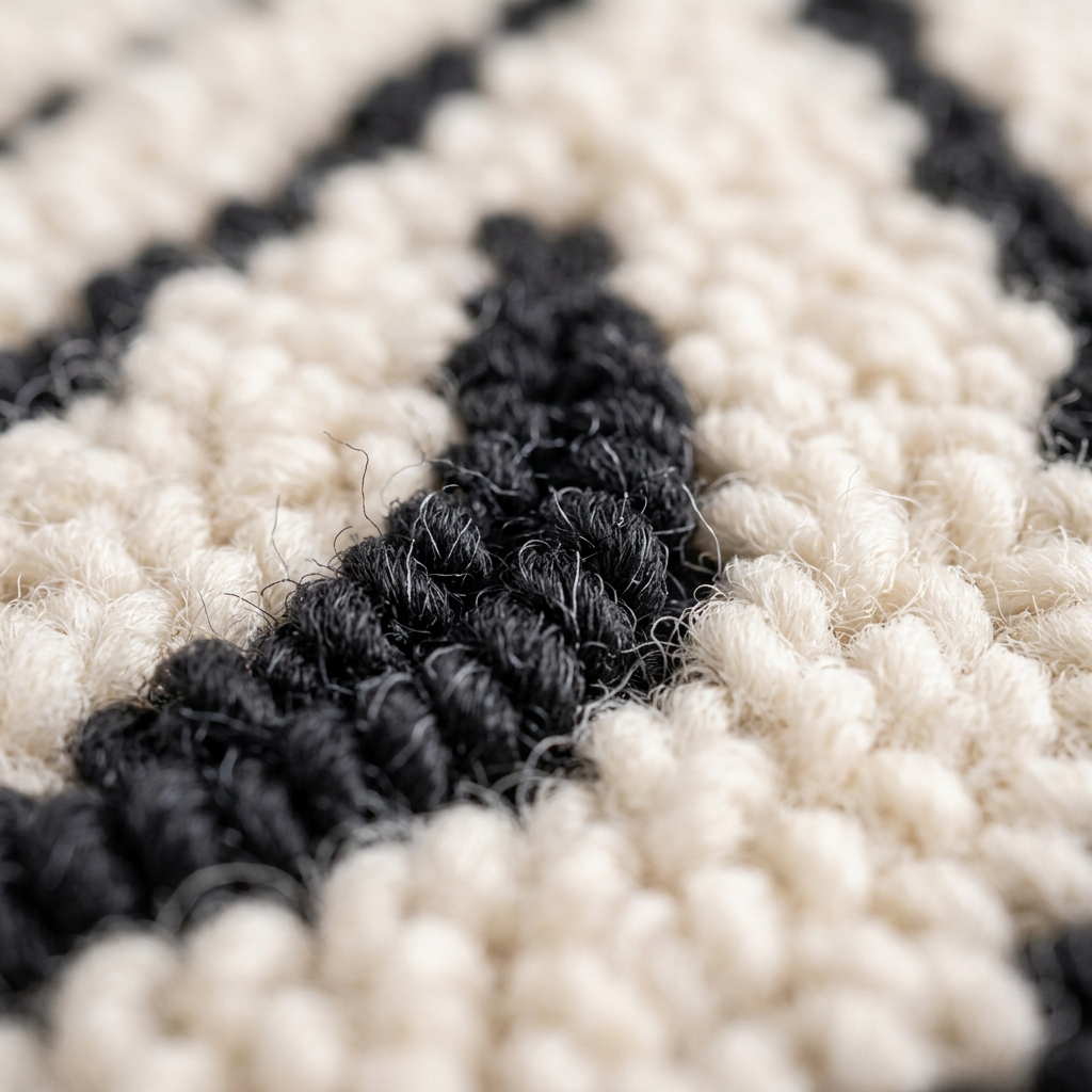 Zoom qualité du tissage du tapis recyclé Fontvieille Neige