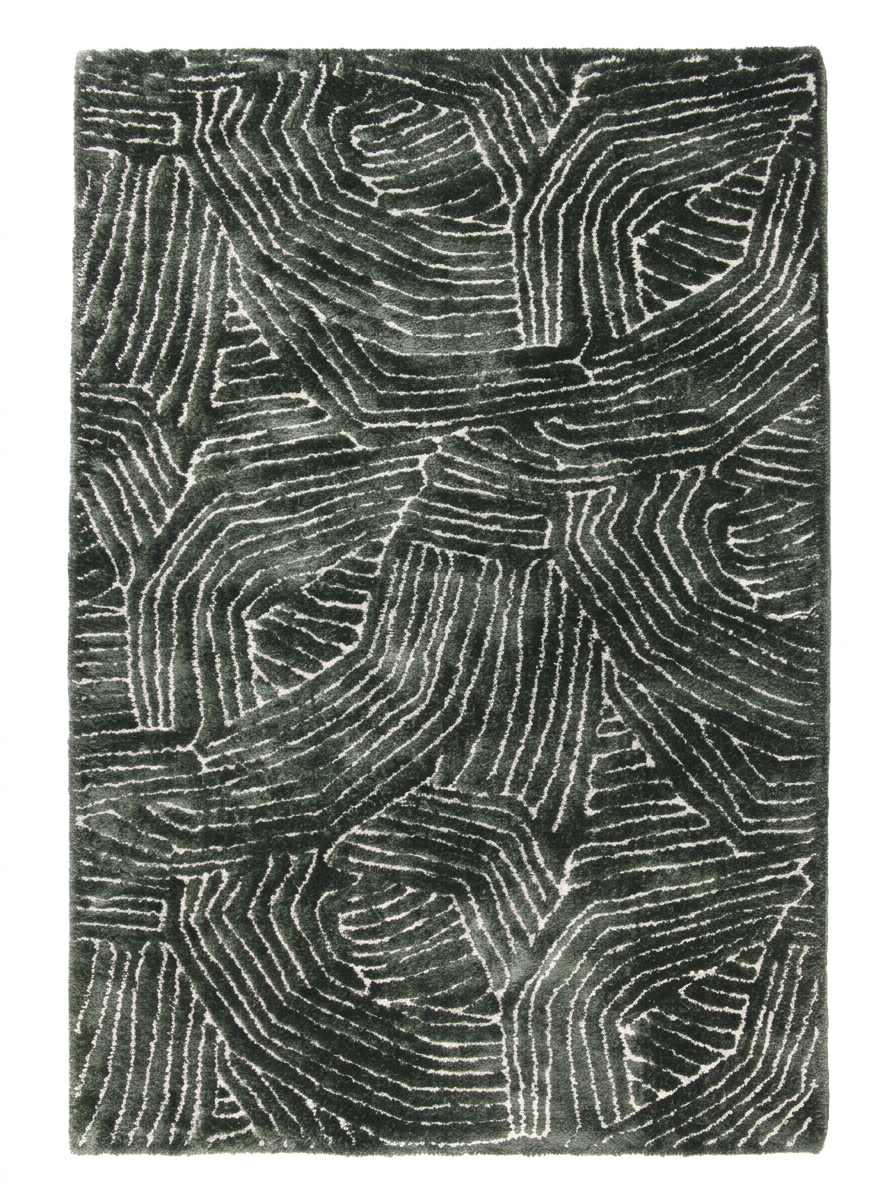 Tapis recyclé Fontvieille Thym - vue produit fond blanc, motif labyrinthe