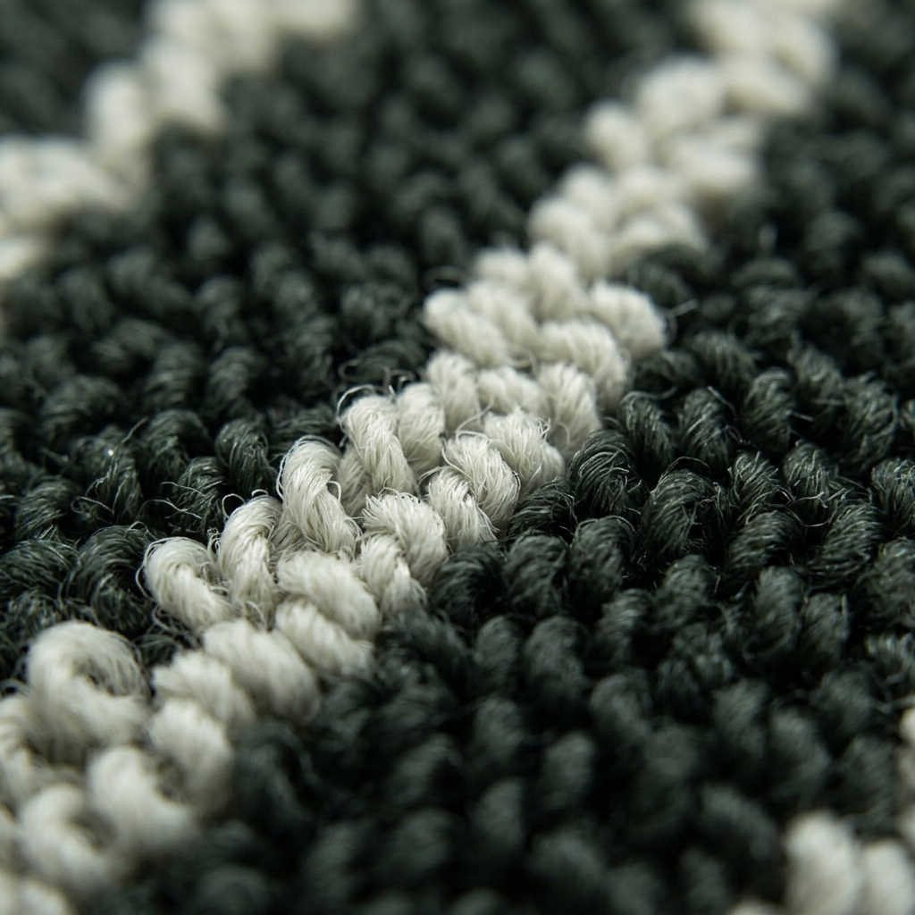 Zoom qualité du tissage du tapis recyclé Fontvieille Thym