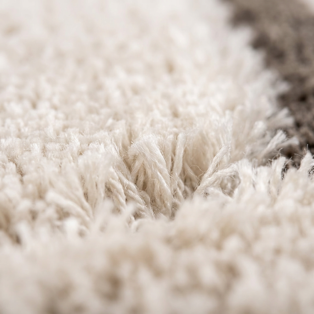 Zoom qualité du tissage du tapis recyclé Bonnieux Neige