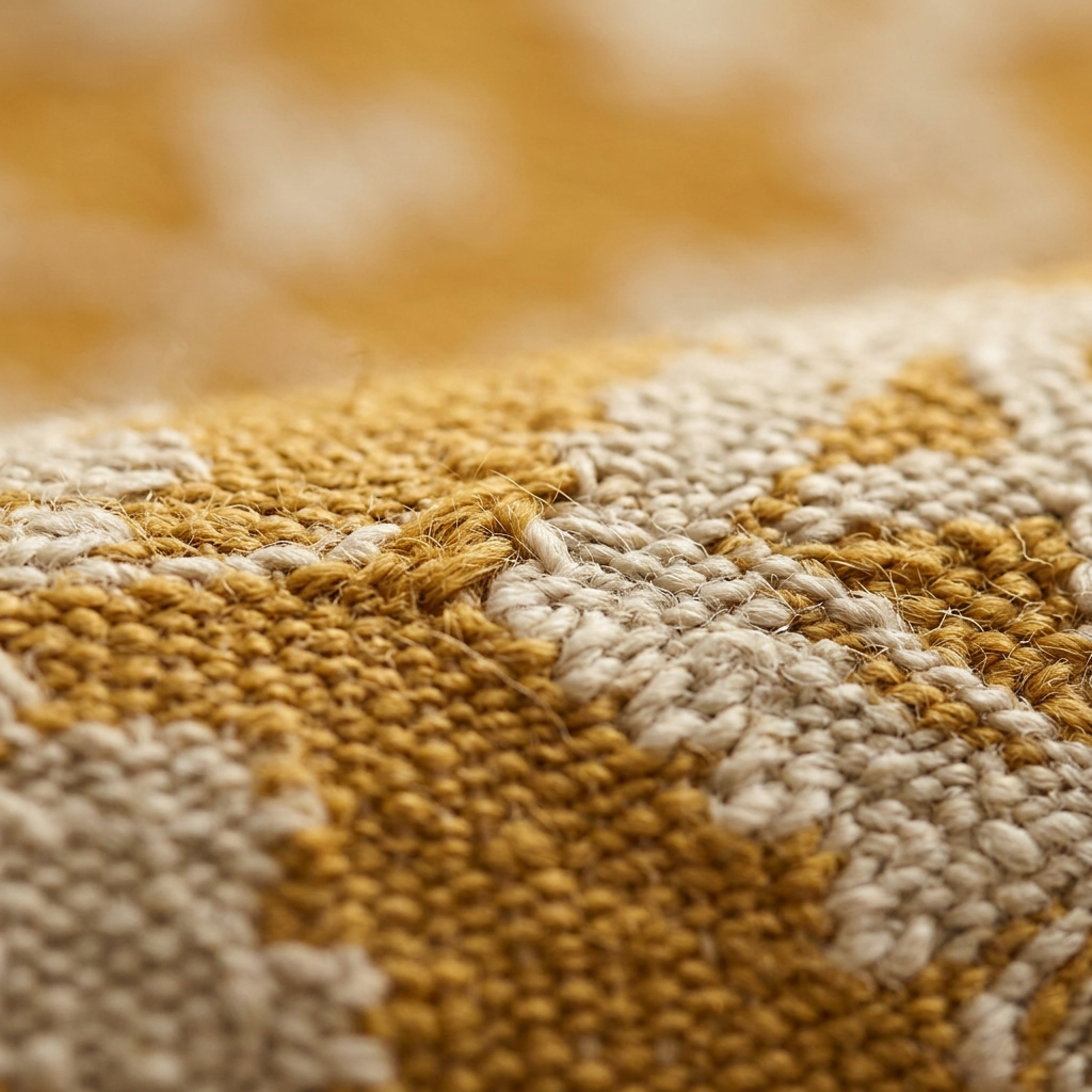 Zoom qualité du tissage du tapis Pont-Aven Or/ivoire