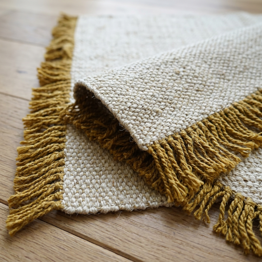 Angle et pli du tapis Lagrasse Or - détail du tissage
