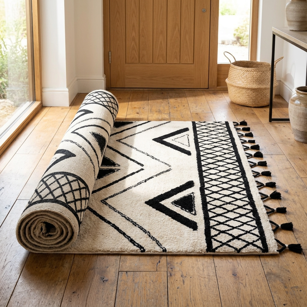 Tapis Tournus Ombre roulé en situation dans une entrée