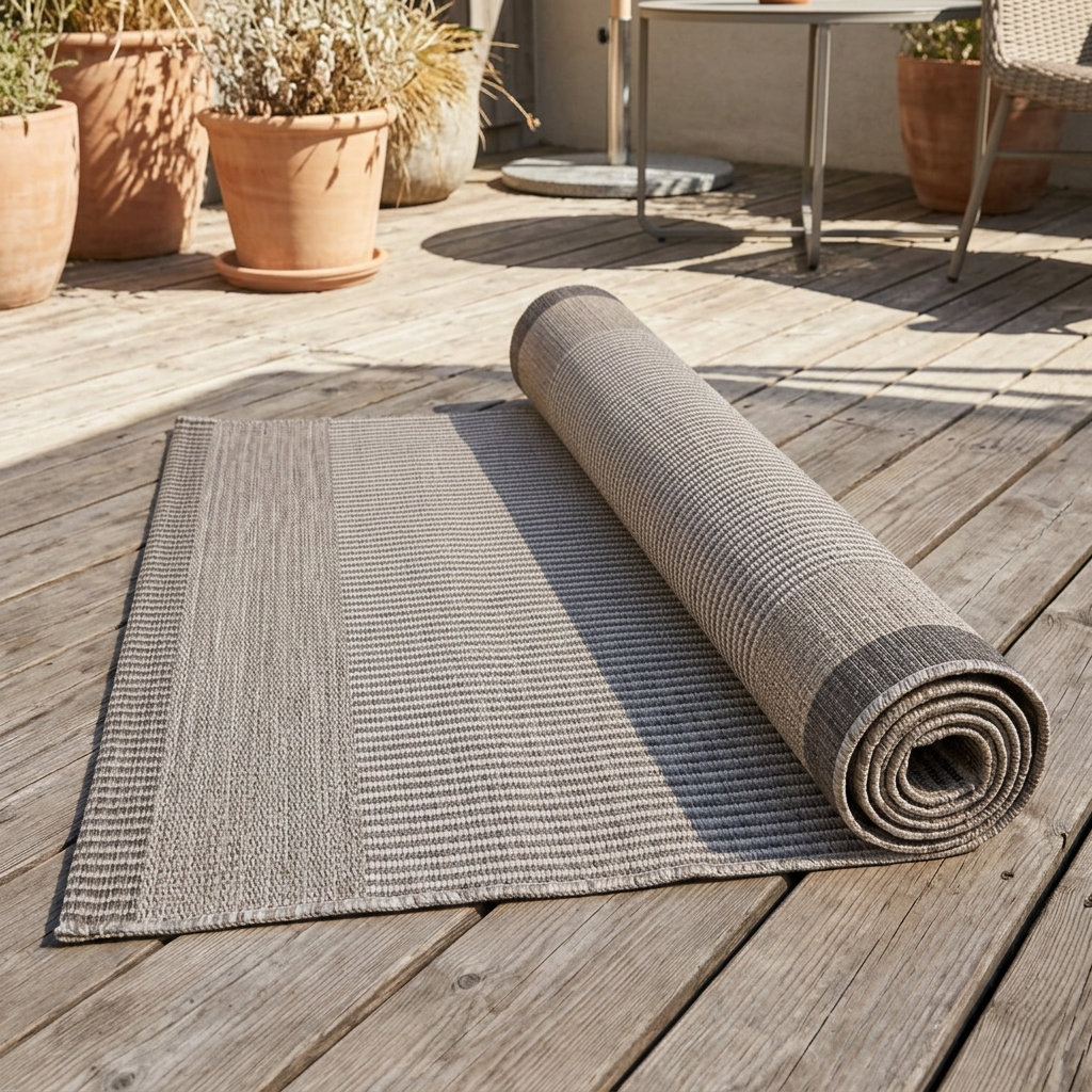 Tapis Menton Nuage roulé en situation sur une terrasse
