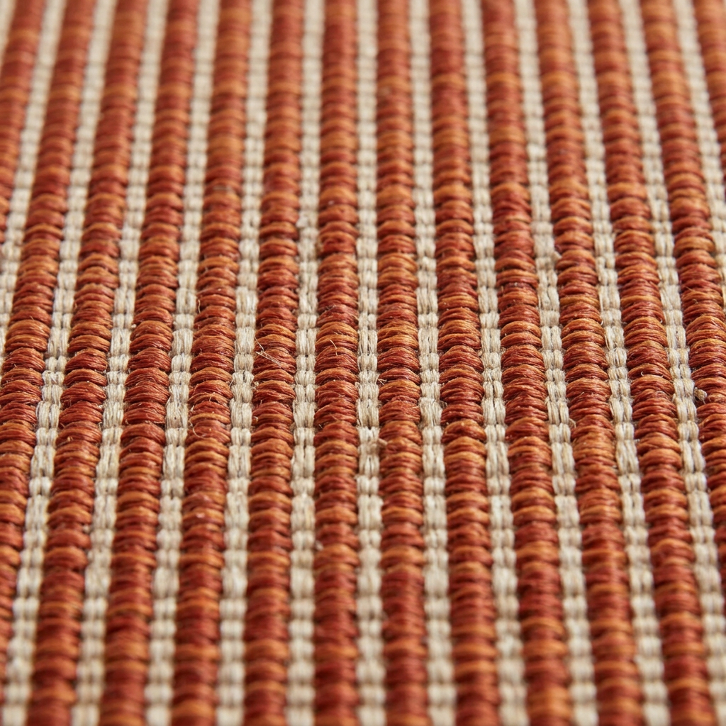 Zoom qualité du tissage du tapis Menton Terracotta