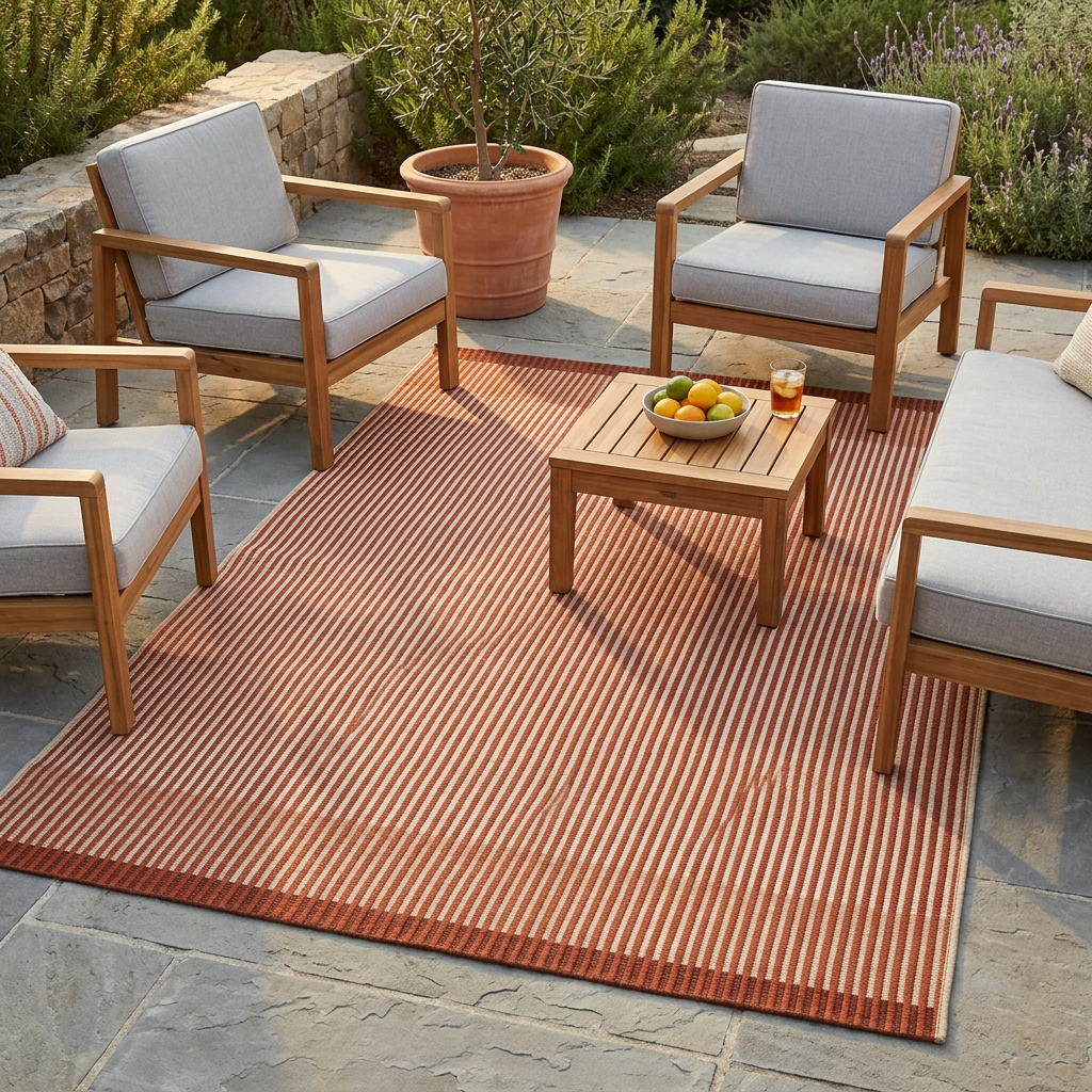 Tapis Menton Terracotta sur une terrasse