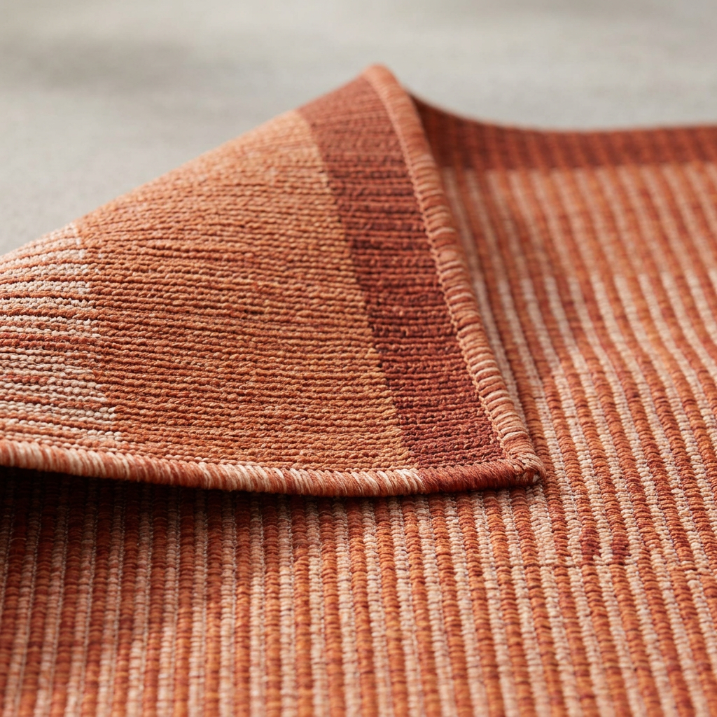 Angle et pli du tapis Menton Terracotta - détail du tissage