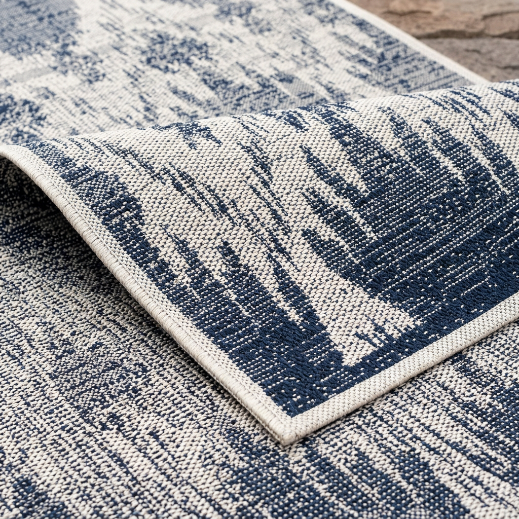 Angle et pli du tapis Guéthary Marine - détail du tissage