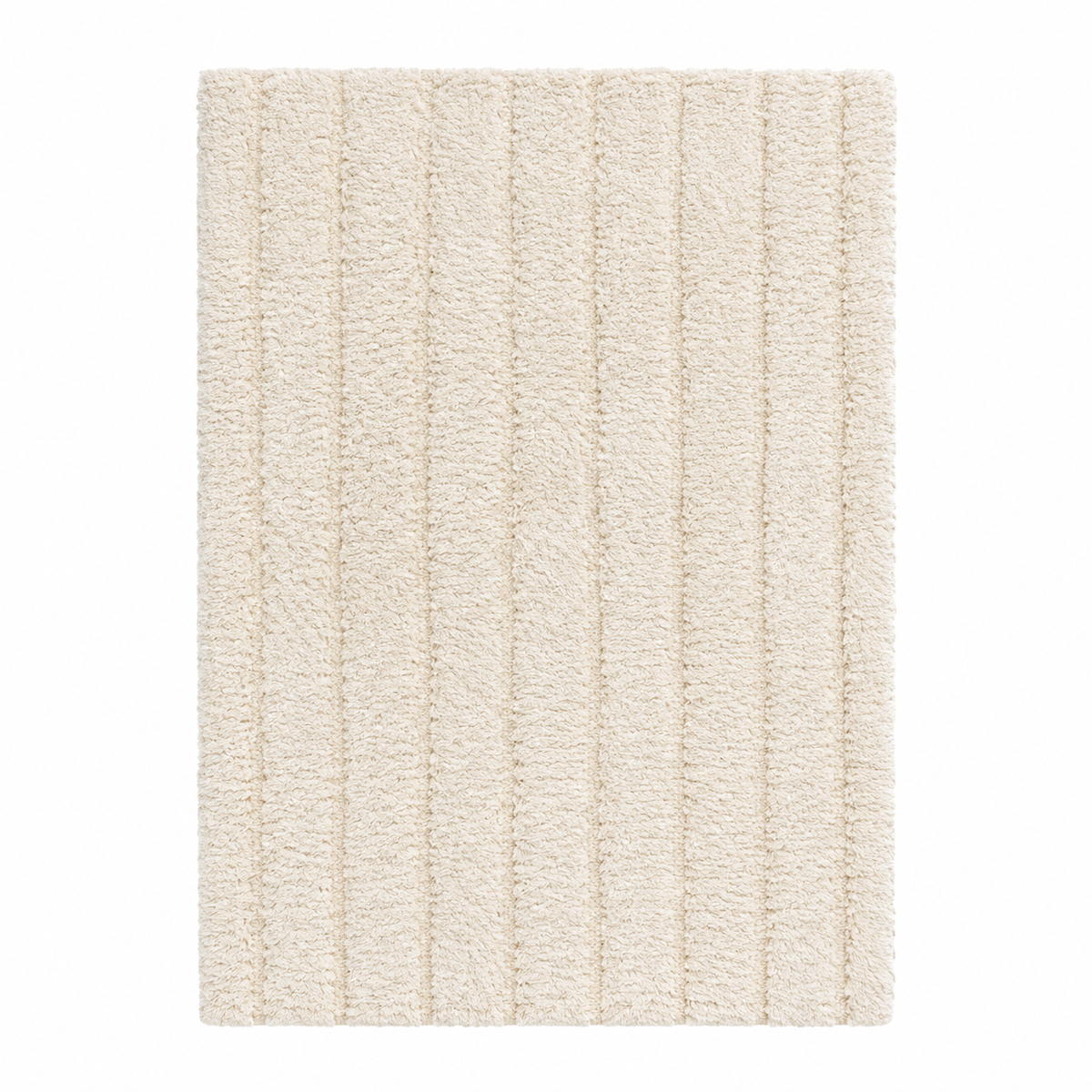 Tapis salon Ventoux neige en polyester recyclé, vue de dessus sur fond blanc